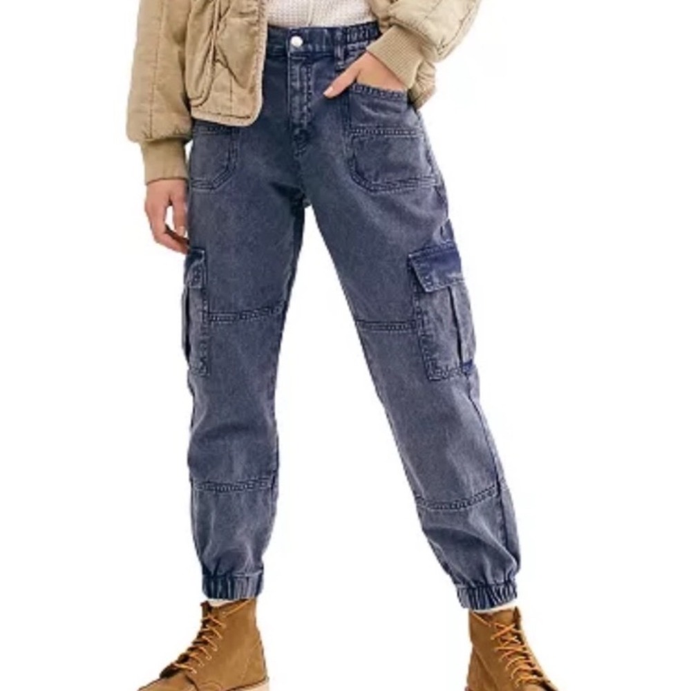 We The‎ Free Platoon Utility Cargo Blue Jeans Blue Military Jogger Denim Large L
